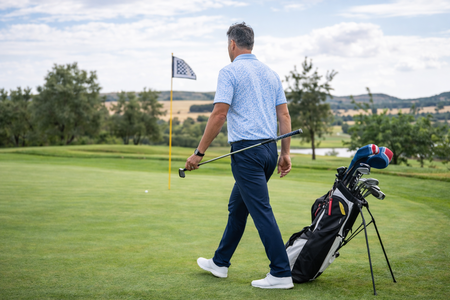 Sky Floral Performance Polo