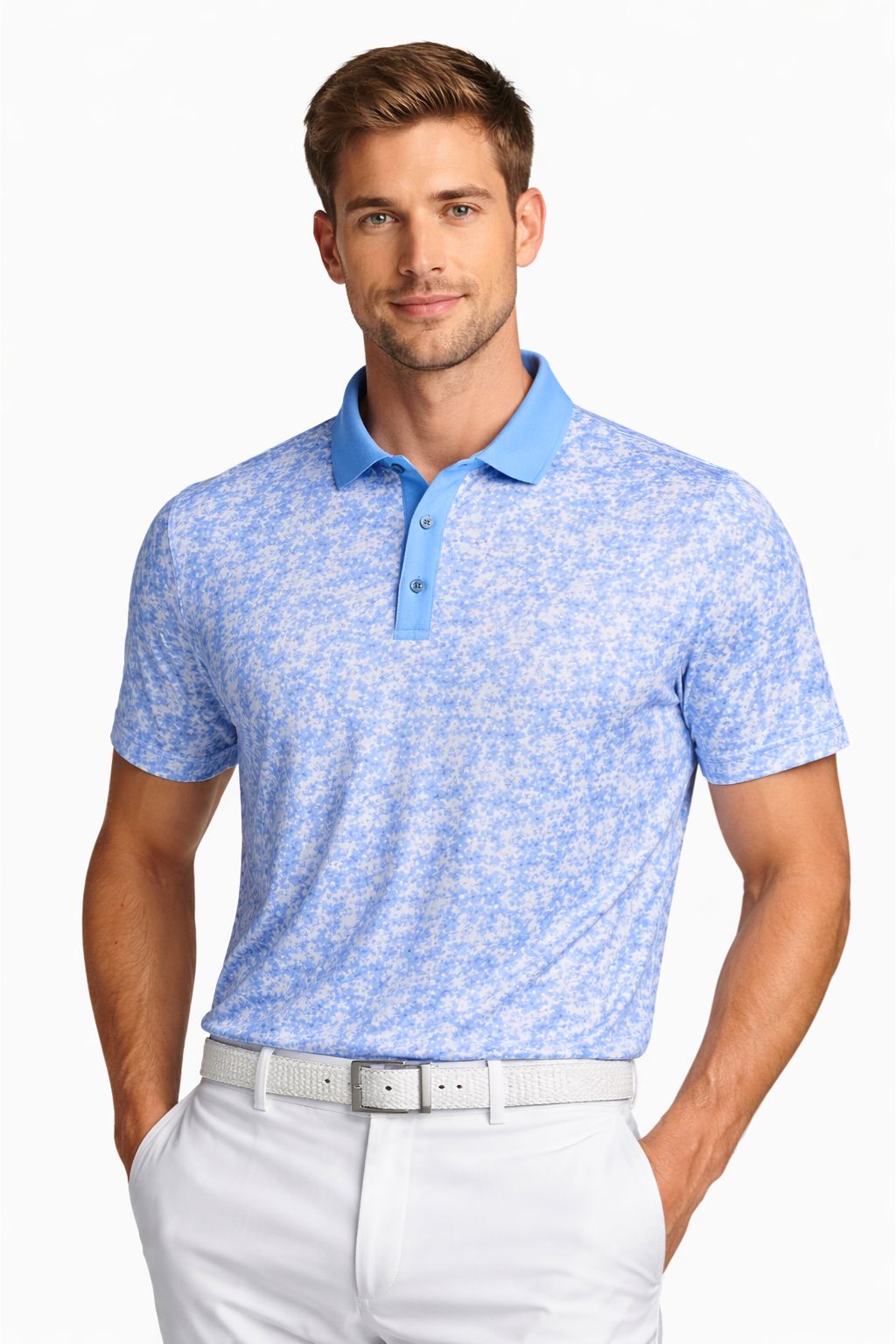 Sky Floral Performance Polo