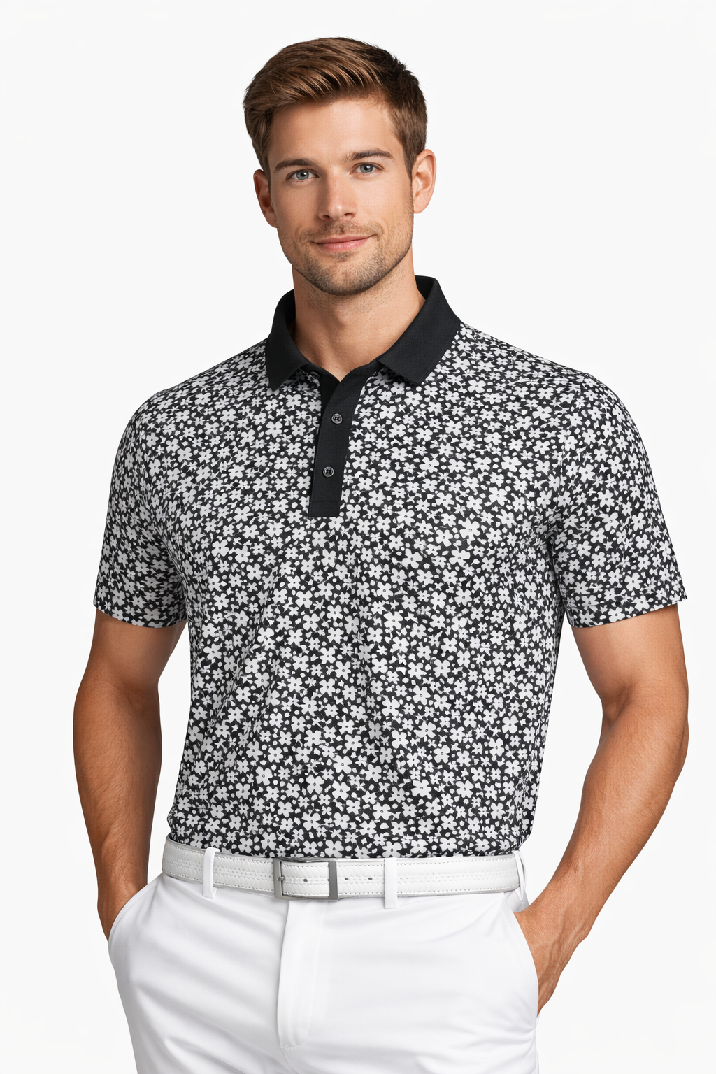 White Floral Performance Polo